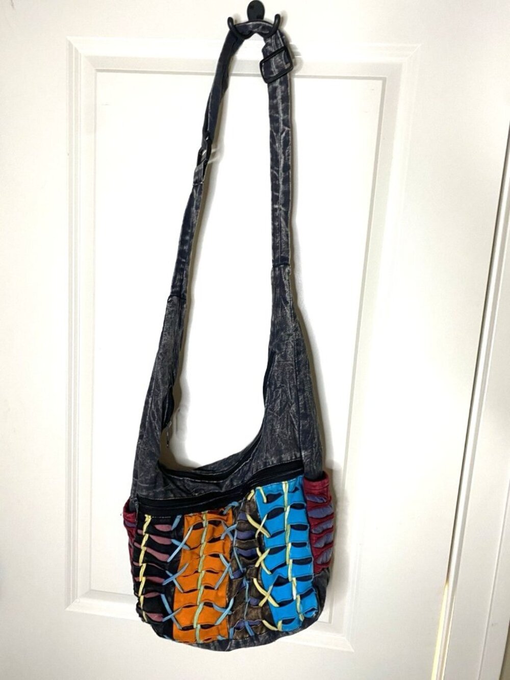 Handmade Colorful Patchwork Sling Bag Boho Crossbody Nepal Lace Up Woven Hippie - Picture 4 of 12